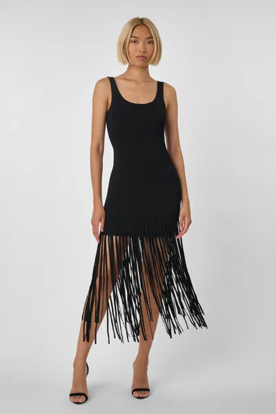 Toccin Roxanne Scoop-neck Fringe-detail Mini Dress In Black