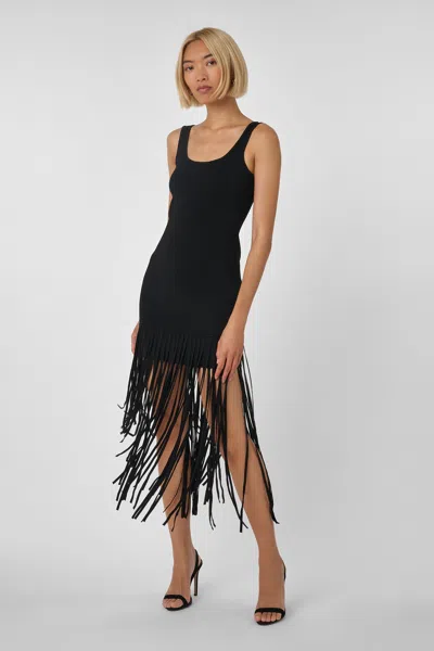 Toccin Roxanne Scoop-neck Fringe-detail Mini Dress In Black