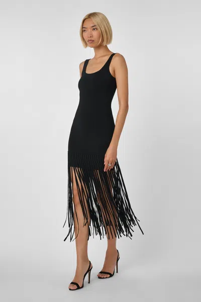 Toccin Roxanne Scoop-neck Fringe-detail Mini Dress In Black