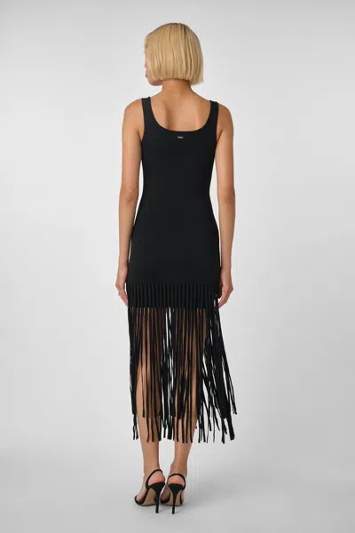 Toccin Roxanne Scoop-neck Fringe-detail Mini Dress In Black