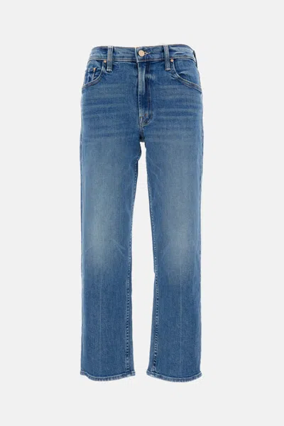 Mother Jeans The Rerun Zip Sneak With Belt Loops And Logo Embroidery On The Back In Blue Denim For Women