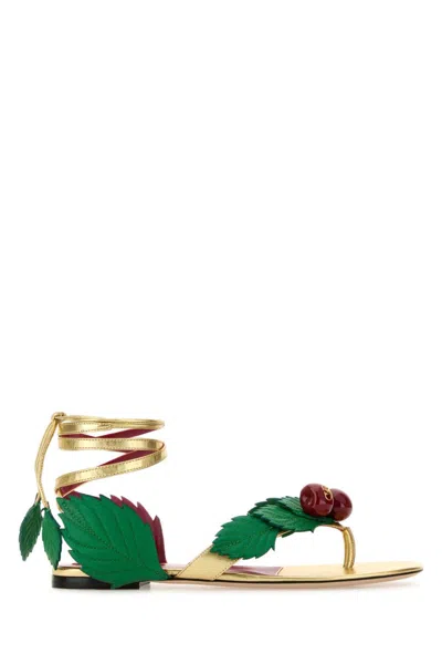 Valentino Leather Cherryfic Thong Sandals Leaf Ankle Strap In Multi