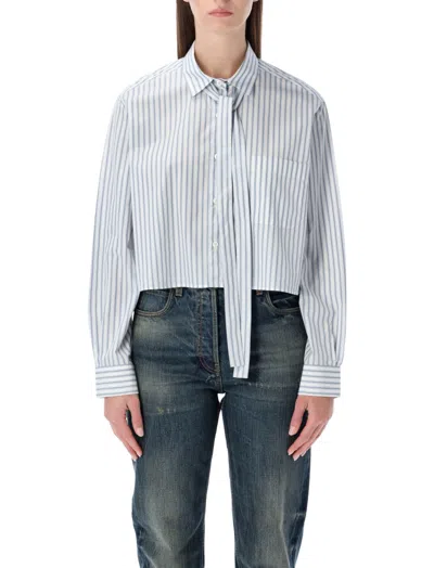 Prada Striped Poplin Short Shirt With Scarf Collar In Multi
