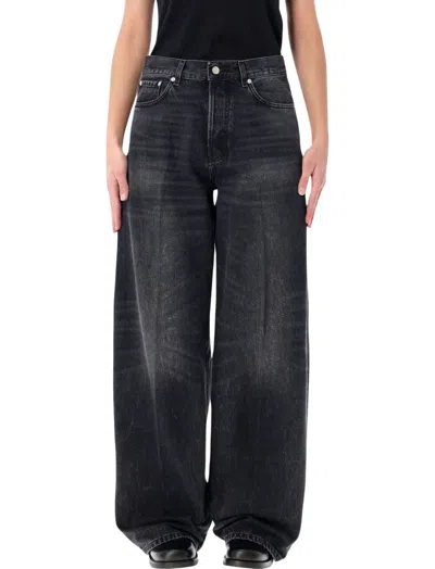 Haikure 'korea' Grey Jeans With Faded Effect And Logo Patch On The Back In Cotton Woman In Black