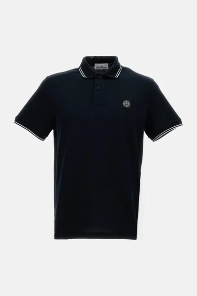 Stone Island Mens Black Brand-patch Regular-fit Stretch-cotton Polo Shirt Xl In Blue
