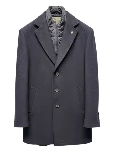 Manuel Ritz Blue Buttoned Wool Coat In Blue