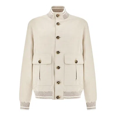 Paul & Shark Bomber In Linen And Cotton In Neutral