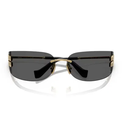 Miu Miu 75mm Oversize Rectangular Wrap Sunglasses In Gold