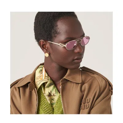 Miu Miu 0mu 54zs Vintage Oval Gold Metal Sunglasses In Gold