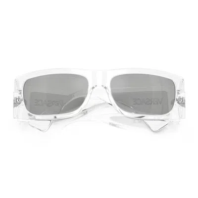 Versace 0ve4482 Lens Logo Rectangular Frame Sunglasses In Transparent