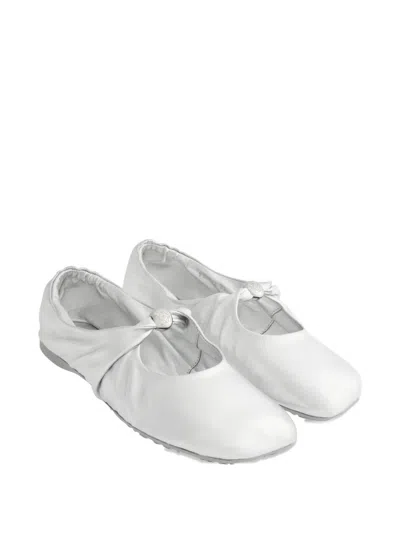 Loewe Pebble Soft Ballet Flats In Laminated Lamb Nappa Leather In Silver