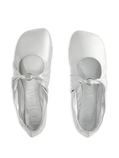 Loewe Pebble Soft Ballet Flats In Laminated Lamb Nappa Leather In Silver