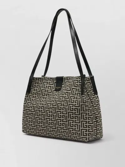 Balmain Medium Tote Bag Double Handles Geometric Pattern In Multi