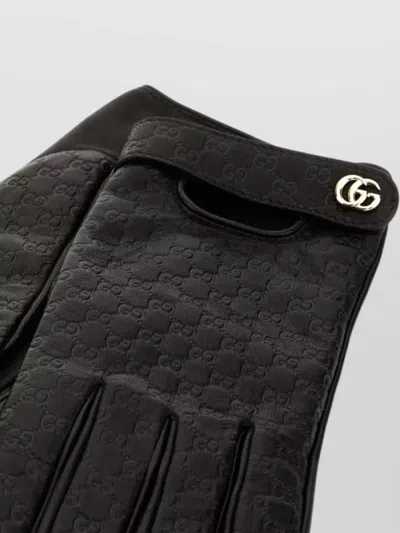 Gucci Leather Gloves Monogram Pattern Snap Button In Black