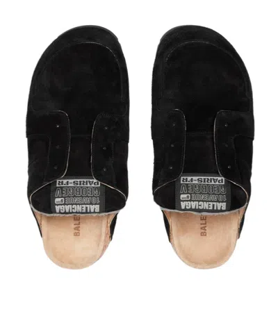 Balenciaga Dumbo Sabot In Distressed Suede Calfskin Men In Black