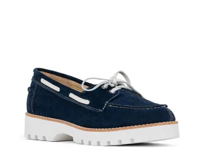 Donald Pliner Harlie02 Suede Lug Bottom Boat Shoe In Blue