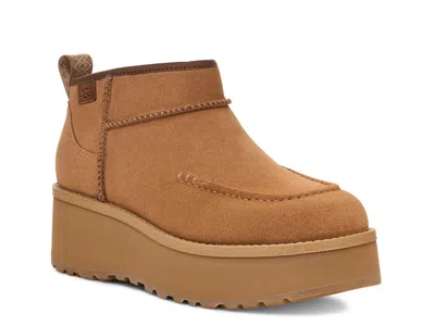 Ugg Womens Tan Classic Ultra Mini New Heights Suede And Shearling Heeled Ankle Boots Eur 39 / 6 Uk In Neutral