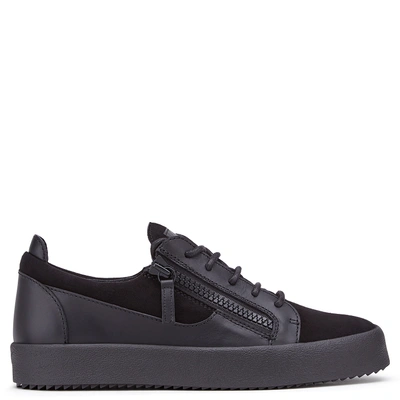 Shop Giuseppe Zanotti - Suede And Leather Low-top Sneaker Frankie In Black