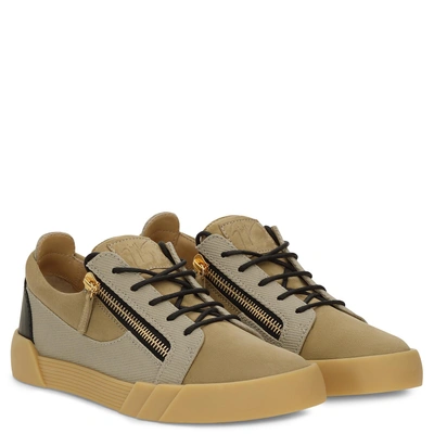 Shop Giuseppe Zanotti - Beige Suede And Frabric Low-top Sneaker The Shark 5.0 Low In Brown