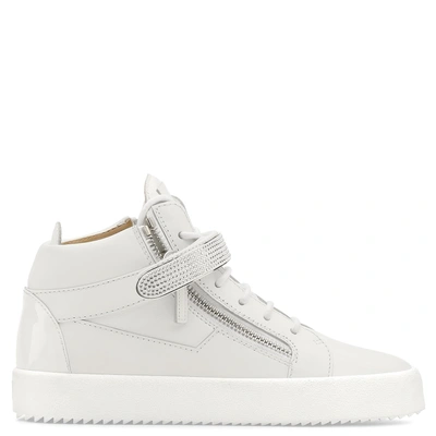 Shop Giuseppe Zanotti - White Calfskin Mid-top Sneaker With Crystals Dolly