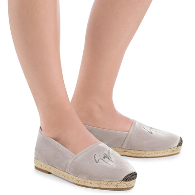 Shop Giuseppe Zanotti - Pearl Grey Velvet Espadrilles Ruth