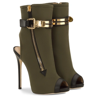 Shop Giuseppe Zanotti - Army Green Canvas Open-toe Boot Roxie