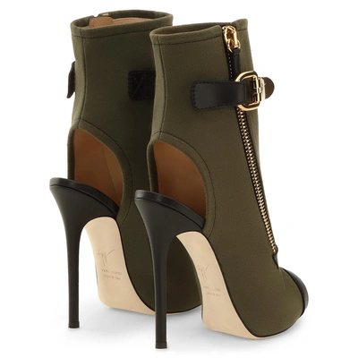 Shop Giuseppe Zanotti - Army Green Canvas Open-toe Boot Roxie