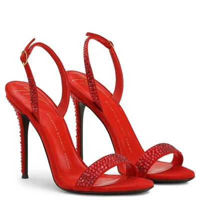 Shop Giuseppe Zanotti - Red Suede Sandal With Crystals Adalie