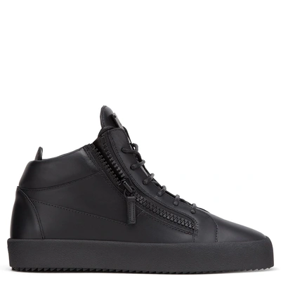 Shop Giuseppe Zanotti - Black Calfskin Mid-top Sneaker Kriss