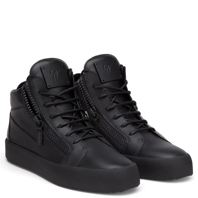Shop Giuseppe Zanotti - Black Calfskin Mid-top Sneaker Kriss
