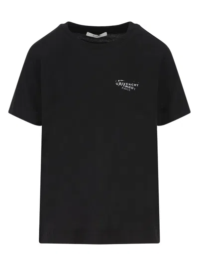 Givenchy Women Black Crew Neck T-shirt With Logo On Front And Back In Cotton Woman In Black
