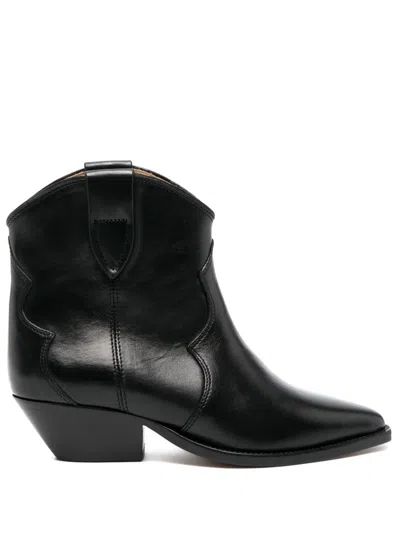 Isabel Marant Dewina Black Slip-on Ankle Boots With Low Block Heel In Leather Woman