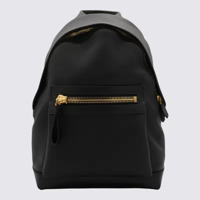 Tom Ford Black Leather Backpack In Black