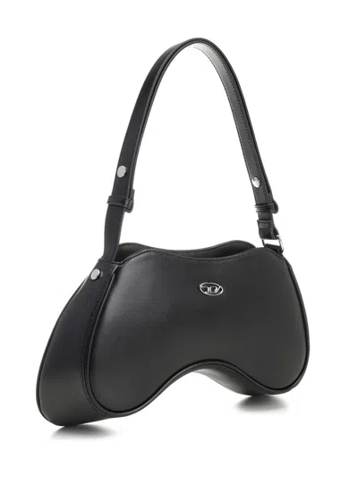 Diesel Shoulder Handbag With Zip Closure And Oval Logo In Black