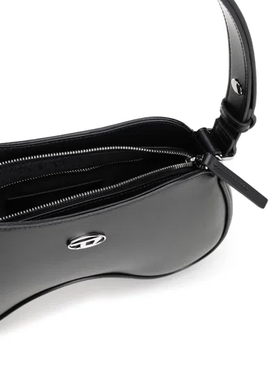 Diesel Shoulder Handbag With Zip Closure And Oval Logo In Black