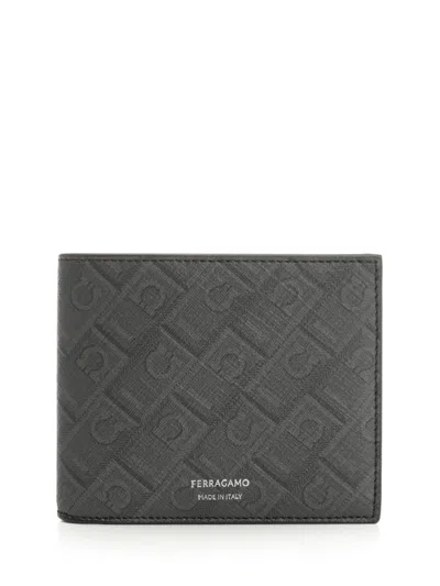 Ferragamo Monogram-pattern Bi-fold Wallet In Black