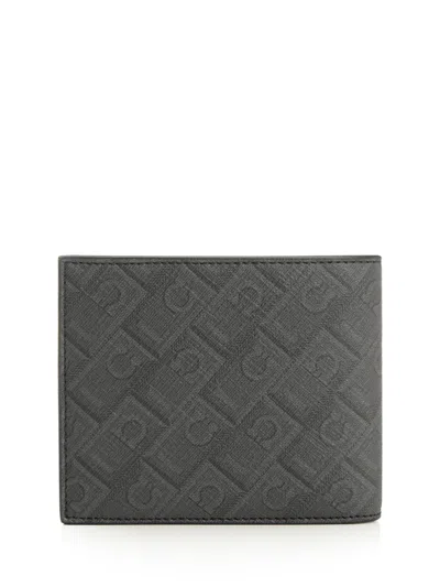 Ferragamo Monogram-pattern Bi-fold Wallet In Black