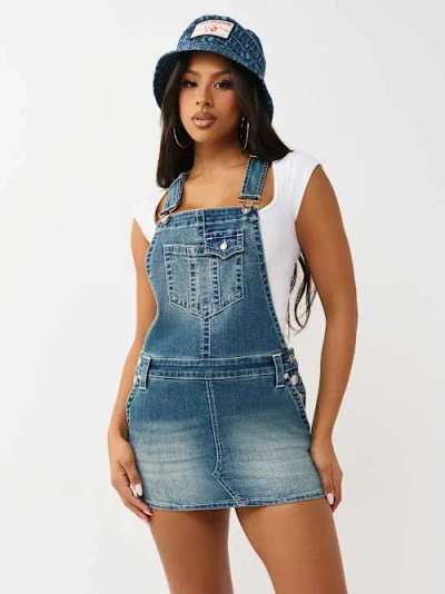 True Religion Denim Overall Minidress In Blue