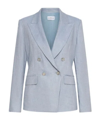 Marella Herringbone Linen-blend Blazer In Blue