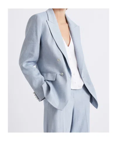 Marella Herringbone Linen-blend Blazer In Blue