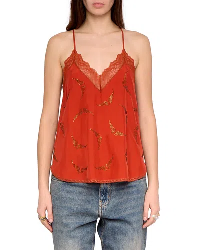 Zadig & Voltaire Womens Spice Christy Rhinestones-embellished Silk Camisole Xs In Orange
