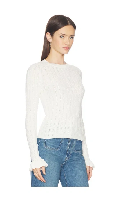 Paige Ophelia Novelty Stitch Crewneck Sweater Top In White