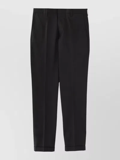 Paul Smith Cotton Tailored Trousers Belt Loops Pockets Cuffed In Black