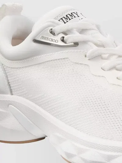 Jimmy Choo Diamond Run Leather Mesh Sneakers Pull Tab In White