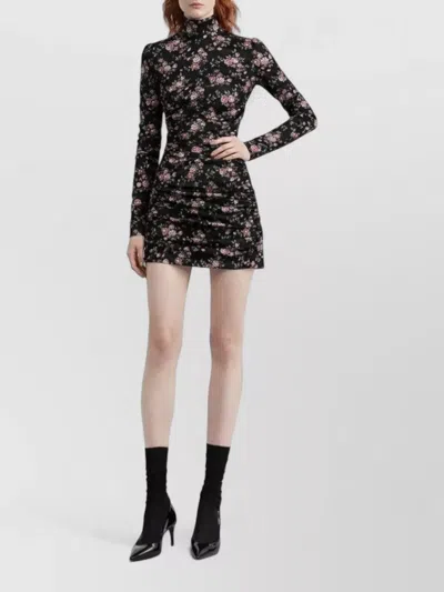 Dolce & Gabbana Black Dress With Floral Print And Side Draping In Silk Woman In Black