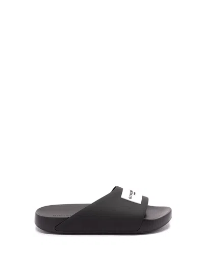Givenchy Label Flat Mules In Black Rubber Women In Multi