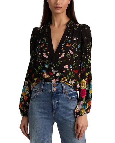 Alice And Olivia Helen Blouson Sleeve Blouse In Black