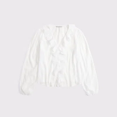 Abercrombie & Fitch Flowy Long Sleeve Blouse With Front Ruffle Detail In Red