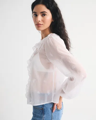 Abercrombie & Fitch Flowy Long Sleeve Blouse With Front Ruffle Detail In Red