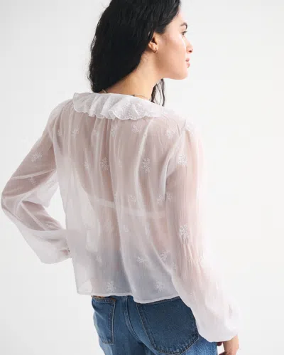 Abercrombie & Fitch Flowy Long Sleeve Blouse With Front Ruffle Detail In Red